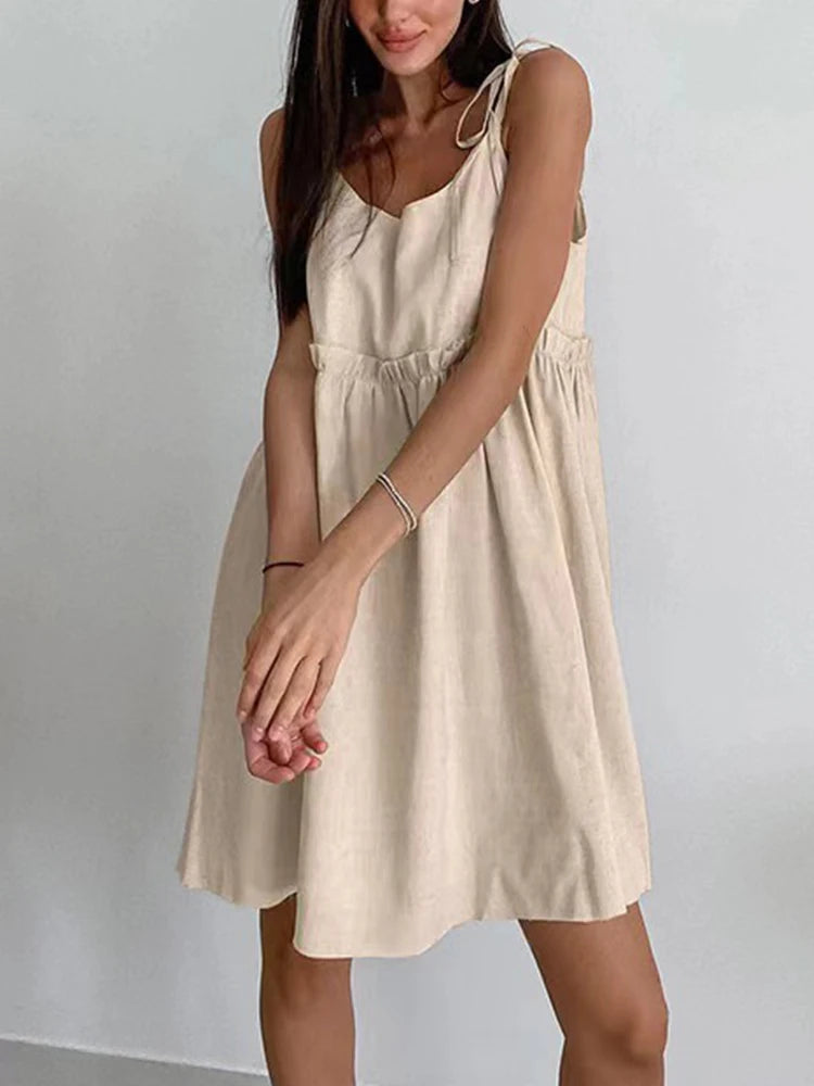 Cotton Linen Backless Vest Mini Dress – Pupir