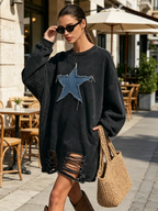 Star patch sweatshirt dress side view