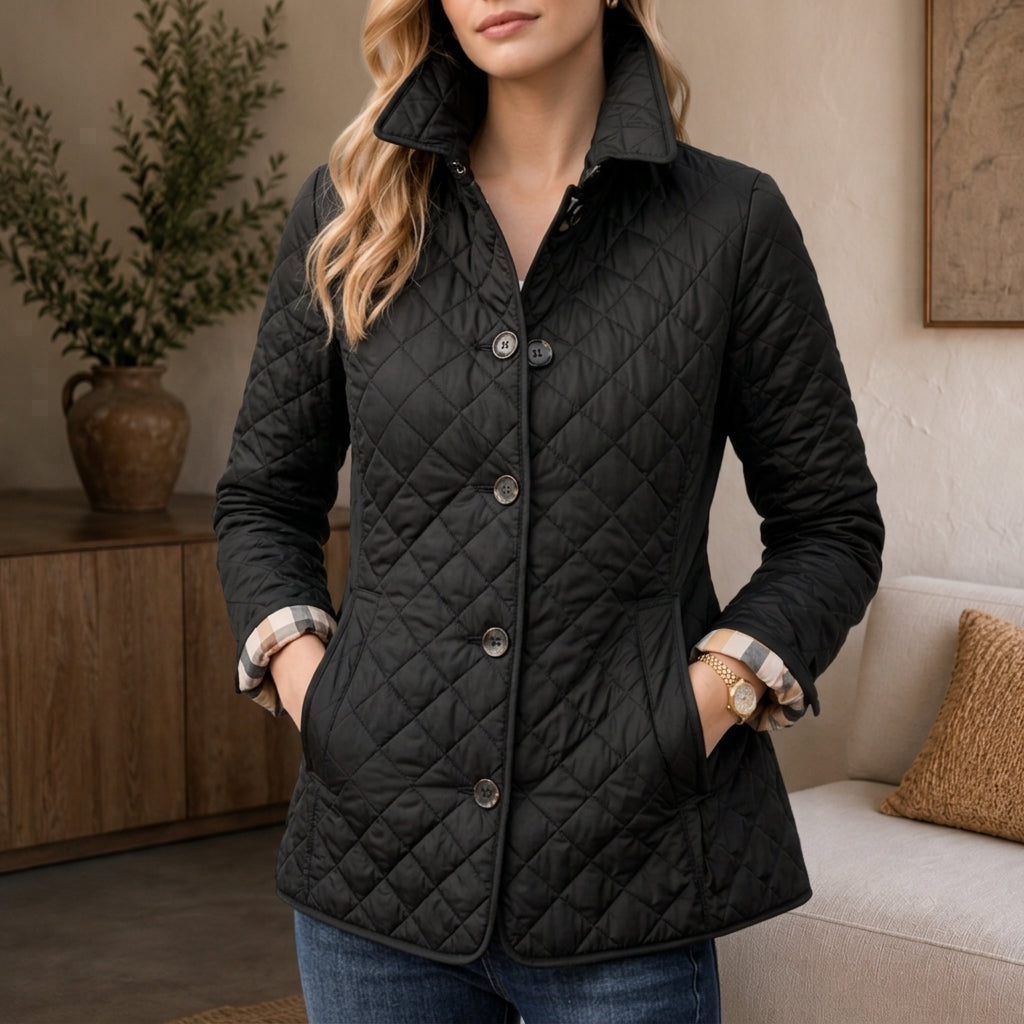 Black quilted mid season longline coat