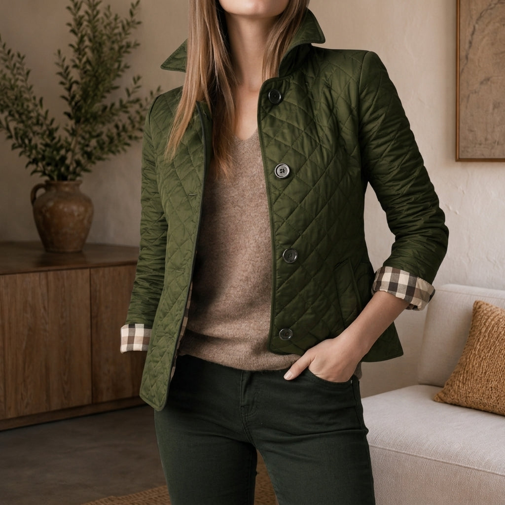 Green quilted mid season longline coat