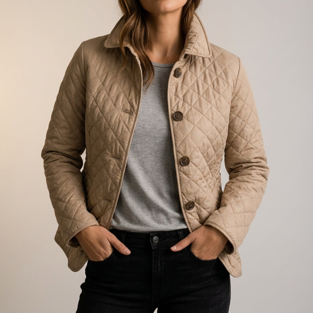 Beige quilted mid season longline coat