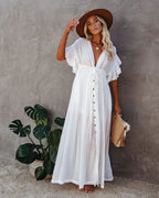 Women’s Long V-Neck Kimono Bikini Cover Up Dress