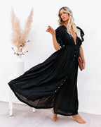 Women’s Long V-Neck Kimono Bikini Cover Up Dress