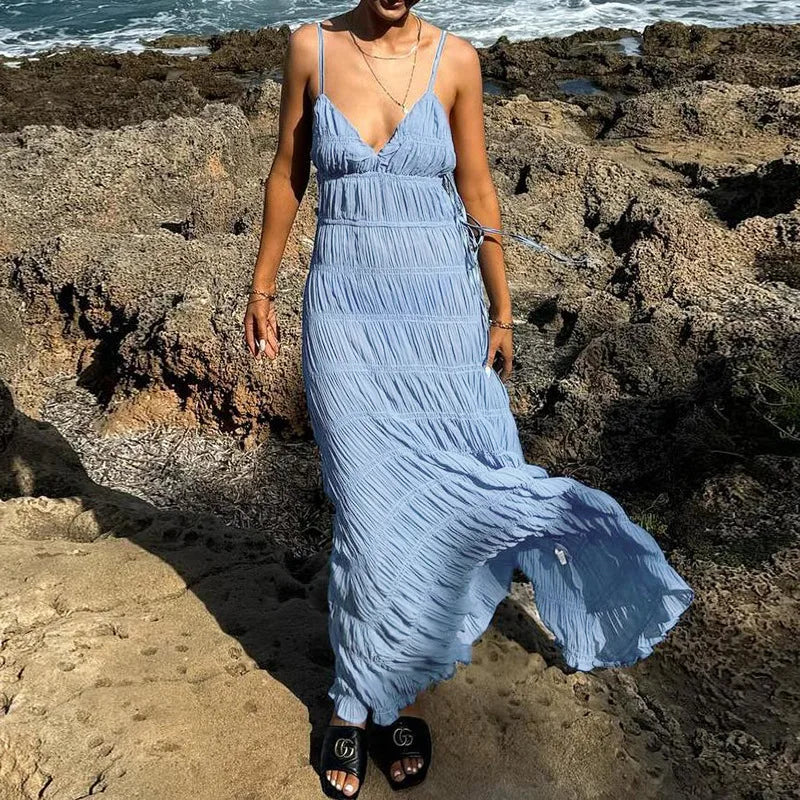 V-Neck Sleeveless High Waist Maxi Dress