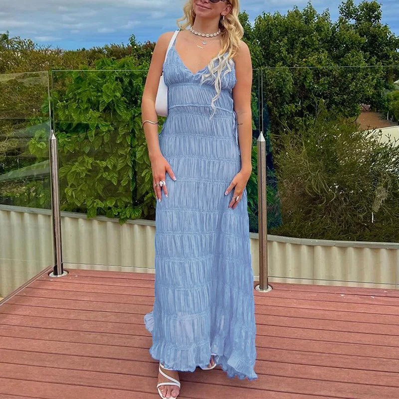 V-Neck Sleeveless High Waist Maxi Dress