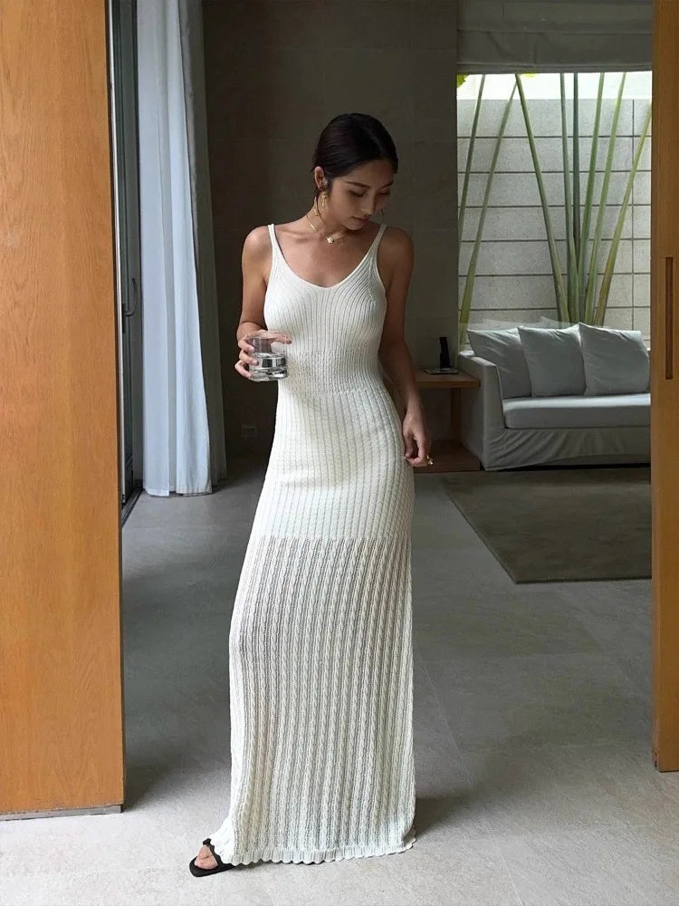 Women’s Knitted Hollow Out Vacation Maxi Dress