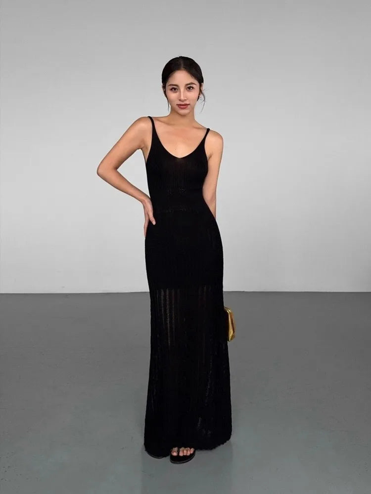 Women’s Knitted Hollow Out Vacation Maxi Dress