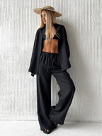 Women’s Cotton Linen Shirt and Elastic Waist Pant Set