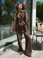 Women’s Cotton Linen Shirt and Elastic Waist Pant Set
