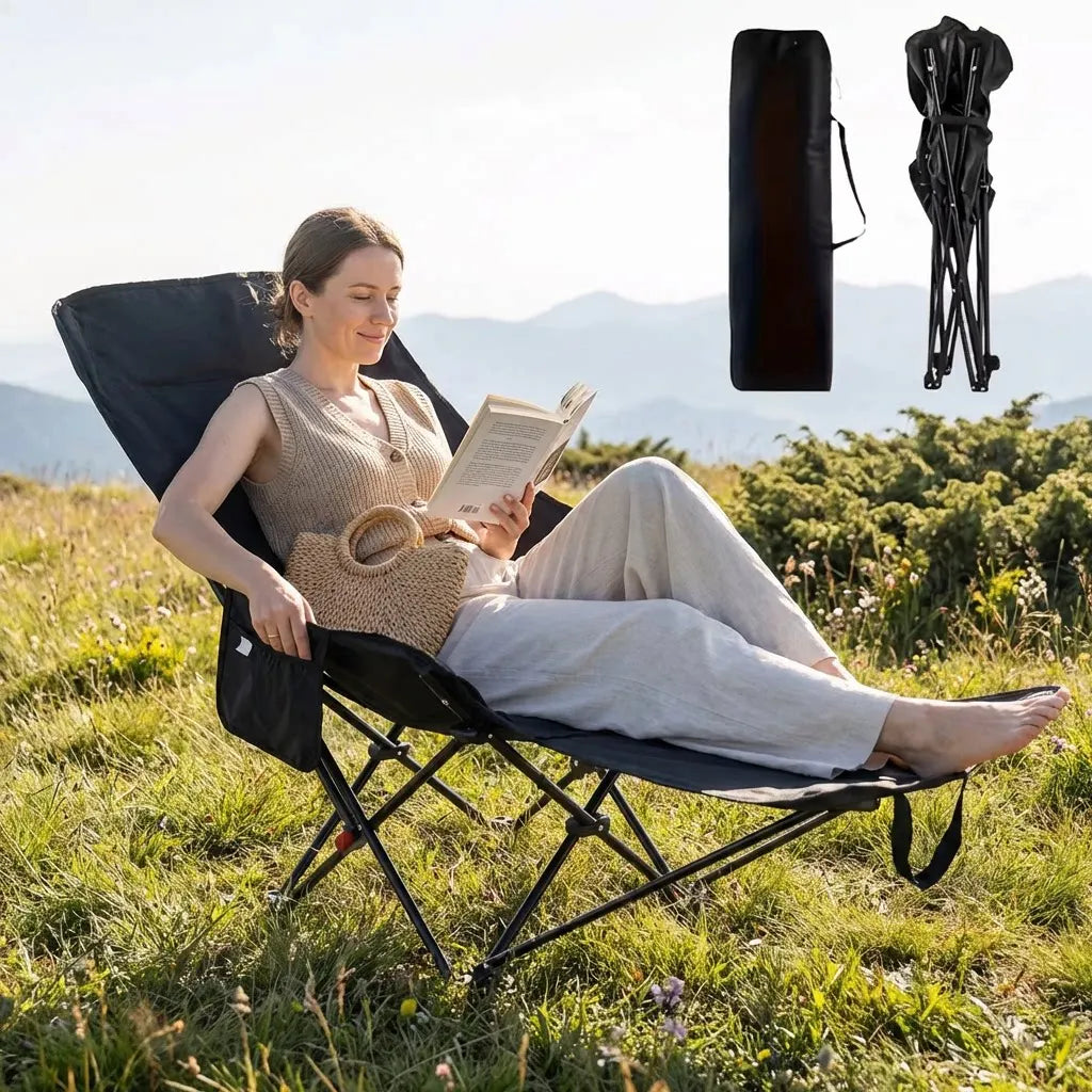 Heavy-Duty Foldable Beach Chair with Adjustable Height and Crossed Backrest for Outdoor Use