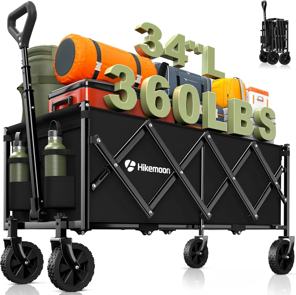 34 Inch Extra Long Heavy Duty Collapsible Wagon with 360LB Capacity for Camping and Beach