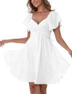 Sweetheart Knot Front Flutter Sleeve Mini Dress - White