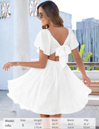 Sweetheart Knot Front Flutter Sleeve Mini Dress - White Close Up