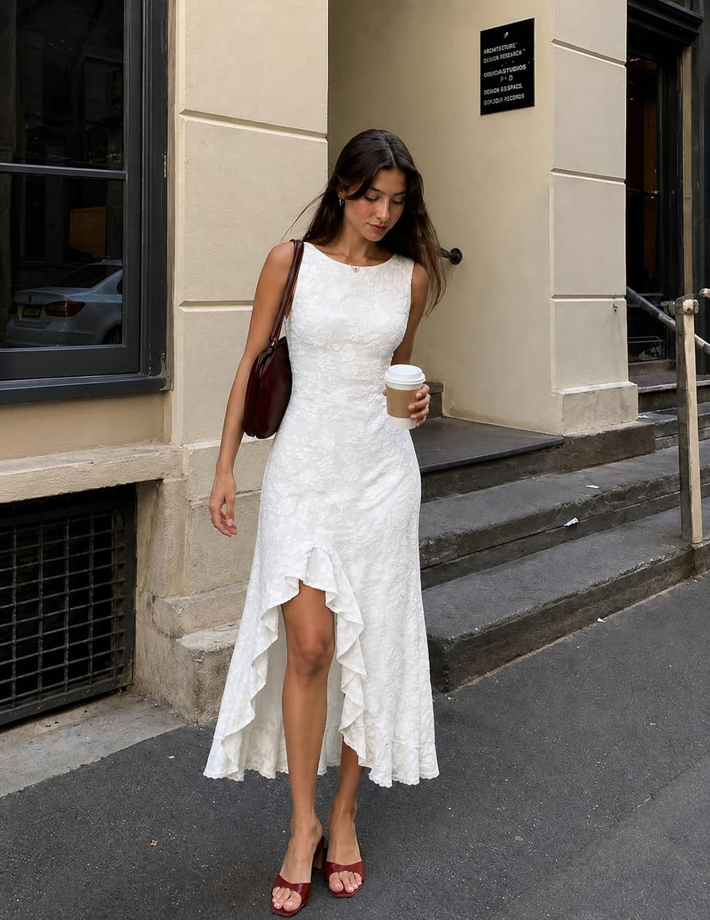 Sleeveless Ruffle Hem Bodycon Floral Maxi Dress - White Side