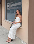Strapless Mesh Bodycon Mermaid Floral Maxi Dress - White Close Up