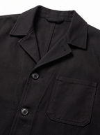 Chore jacket collar and patch pocket close up detail