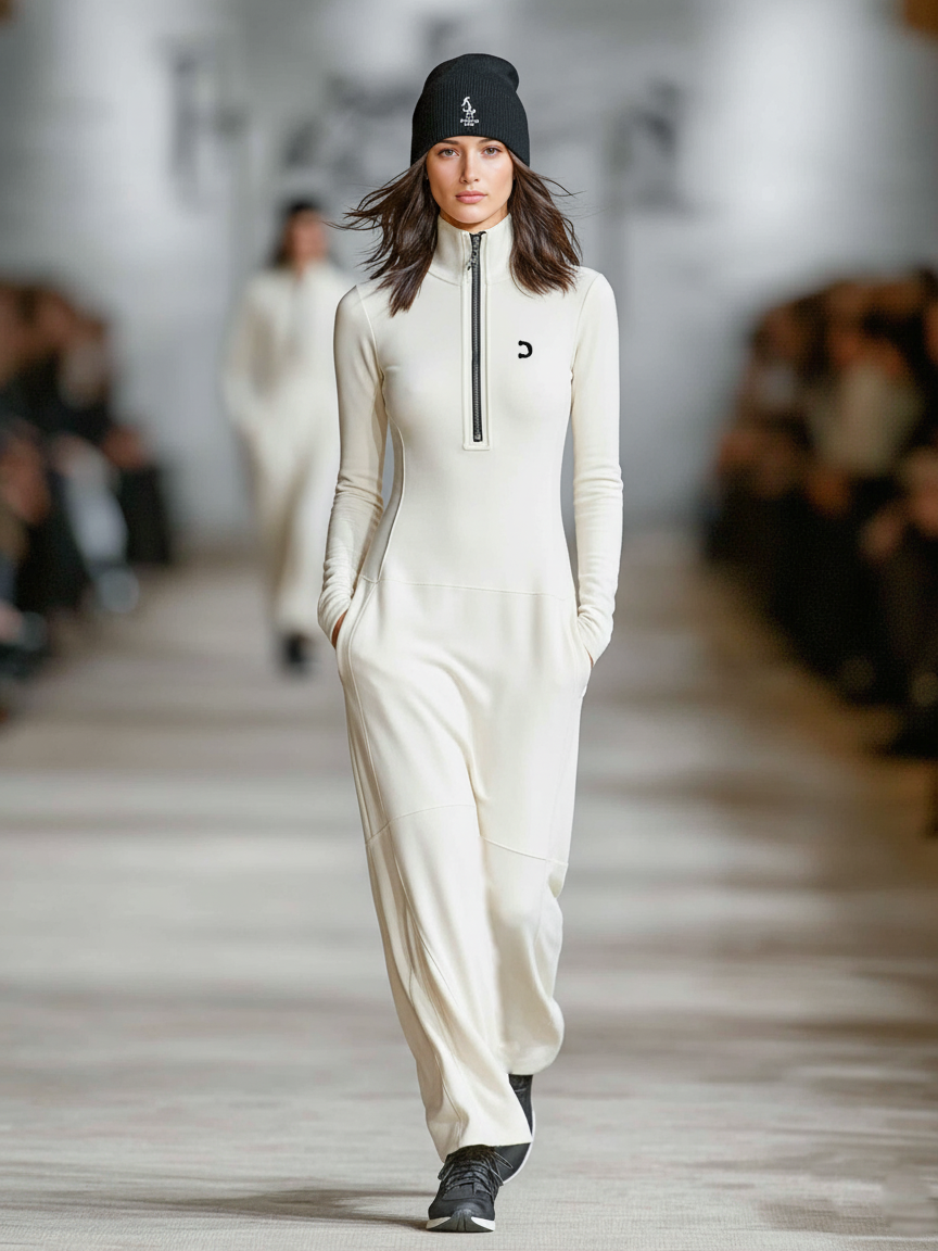Activewear Collection | Women's Maxi Dress with Zippered Collar | Breathable Cotton Blend for Sporty Comfort