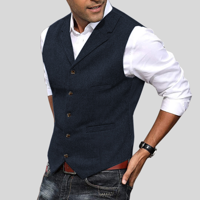 Mens Tailored Herringbone Vest - Classic and Stylish