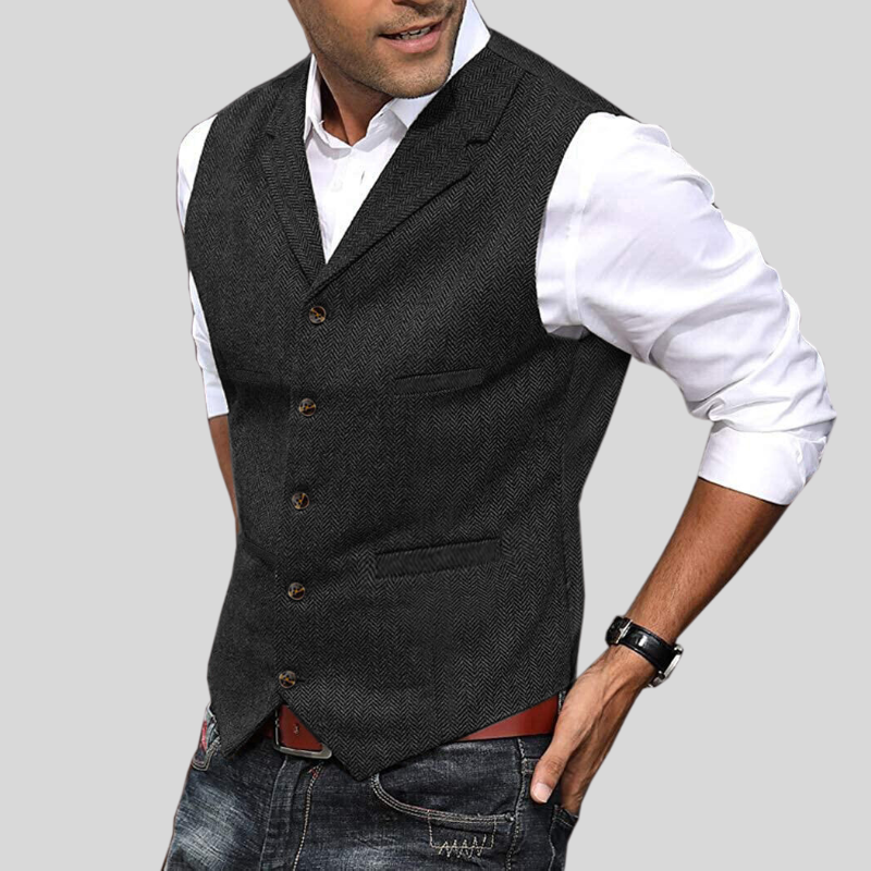 Mens Tailored Herringbone Vest - Classic and Stylish