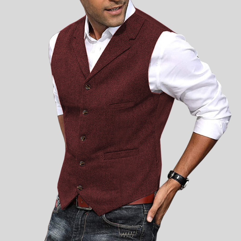 Mens Tailored Herringbone Vest - Classic and Stylish