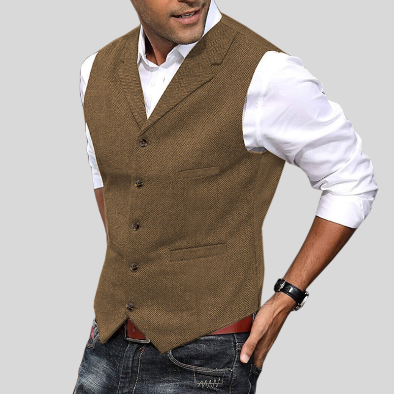 Mens Tailored Herringbone Vest - Classic and Stylish
