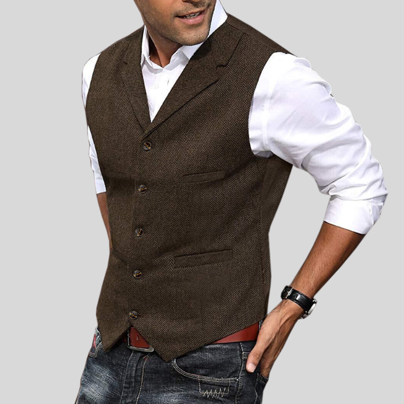 Mens Tailored Herringbone Vest - Classic and Stylish