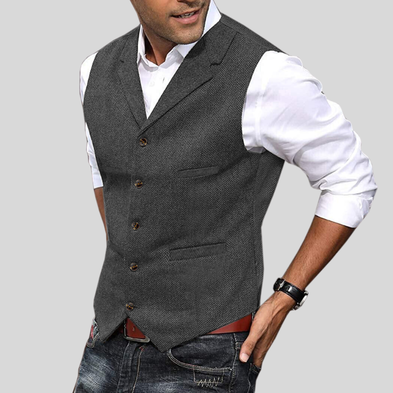 Mens Tailored Herringbone Vest - Classic and Stylish