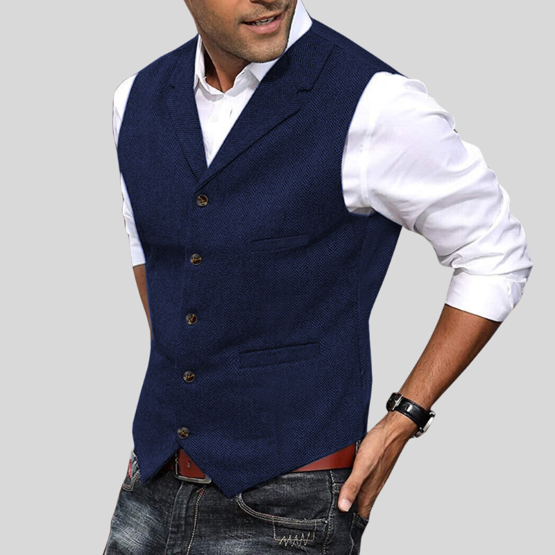 Mens Tailored Herringbone Vest - Classic and Stylish
