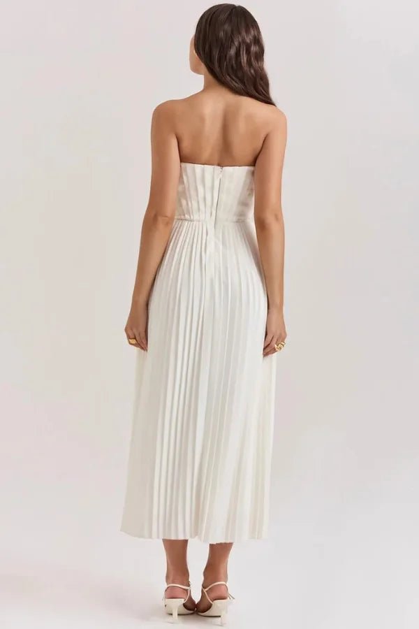 Women’s Anaflor Corset Pleated Midi Dress – Structured Boned Bodice Sweetheart Neckline Elegant Party & Occasion Dress