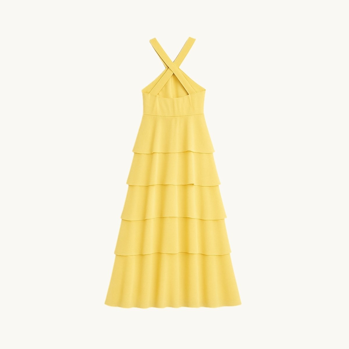 Women’s Anaisa Daffodil Yellow Chiffon Halter Tiered Maxi Dress – Open Back with Rosette