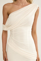 Anaisa Collection | Maxi Dress with Asymmetric Neckline & Draped Detail | Elegant Long Dress for Stunning Occasions