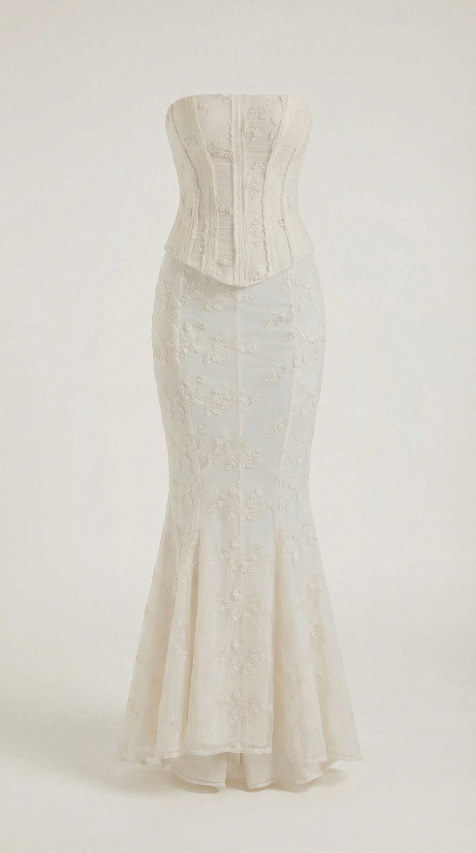 Julia Corset Lace Maxi Dress — Women’s Strapless Bridal Mermaid Gown Elegant Lace Wedding Formal Dress