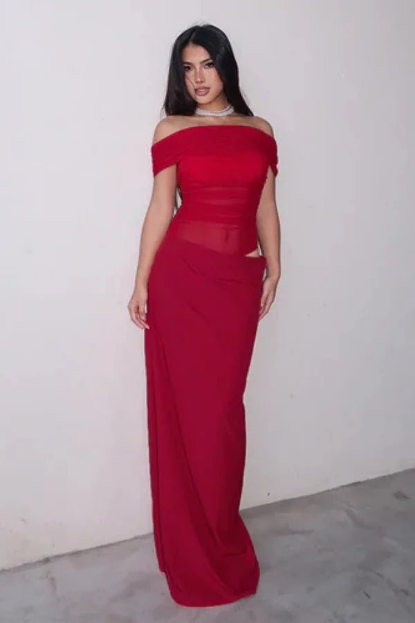 Women’s Anita Off Shoulder Mesh Maxi Dress – Bodycon Sheer Detail Evening Gown for Party, Cocktail & Special Occasion Wear