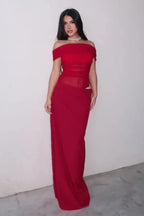 Women’s Anita Off Shoulder Mesh Maxi Dress – Bodycon Sheer Detail Evening Gown for Party, Cocktail & Special Occasion Wear