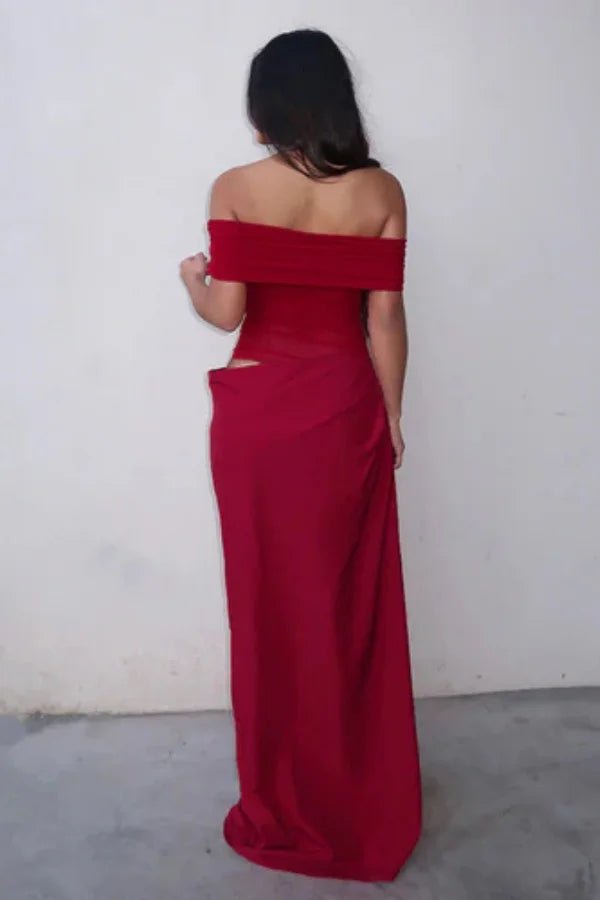 Women’s Anita Off Shoulder Mesh Maxi Dress – Bodycon Sheer Detail Evening Gown for Party, Cocktail & Special Occasion Wear