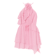 Women’s Anneliese Halter Romper Dress – Dusty Rose Silk Chiffon Ruffle Mini Dress with Floral Appliqué for Wedding Guest, Resort & Elegant Occasion Wear