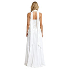 Women’s Aphrodite Strapless Pleated Gown – White Corset Evening Dress with Asymmetrical Waist & Choker Scarf Detail for Bridal & Formal Events