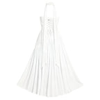 Women’s Aphrodite Strapless Pleated Gown – White Corset Evening Dress with Asymmetrical Waist & Choker Scarf Detail for Bridal & Formal Events