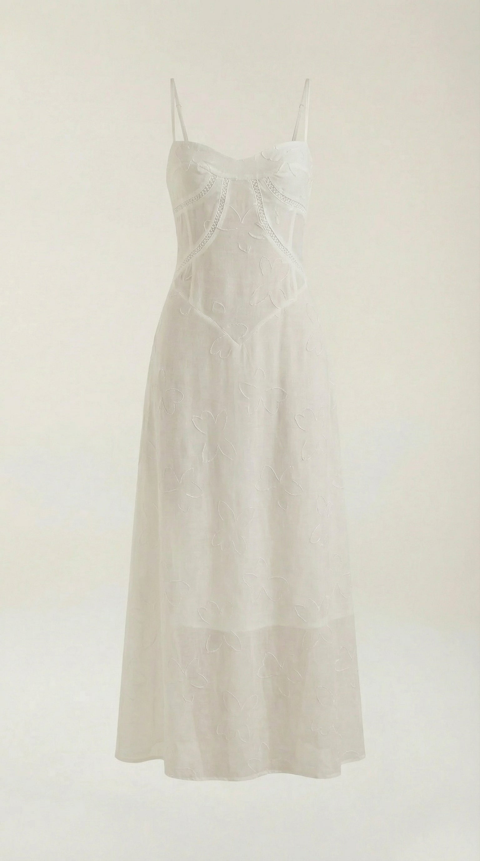 Nathalia Lace Maxi Dress — Women’s Sweetheart Floral Jacquard Strappy Bridal Wedding Gown Elegant Formal Dress