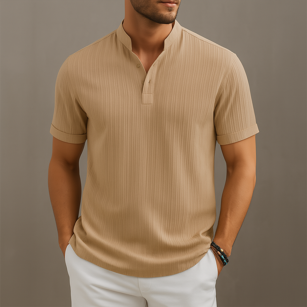 Donald | Avani Gossamer Linen Popover Shirt with Band Collar & Three-Button Placket – Elevated Warm-Weather Essential