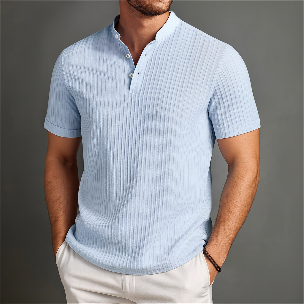 Donald | Avani Gossamer Linen Popover Shirt with Band Collar & Three-Button Placket – Elevated Warm-Weather Essential