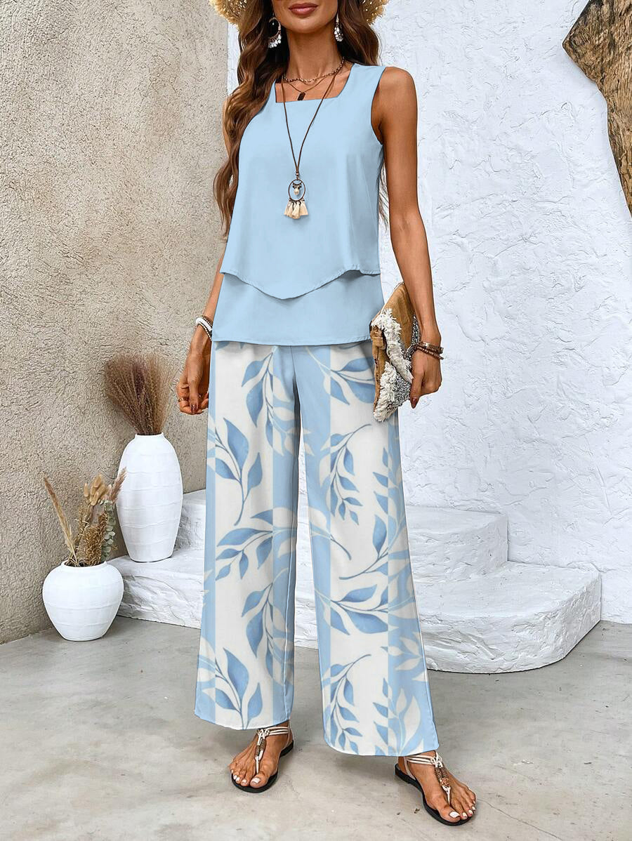 Averie Collection Women's Loungewear Two Piece Set with Flowy Top & Wide-Leg Pants | Lightweight Design for Effortless Summer Style