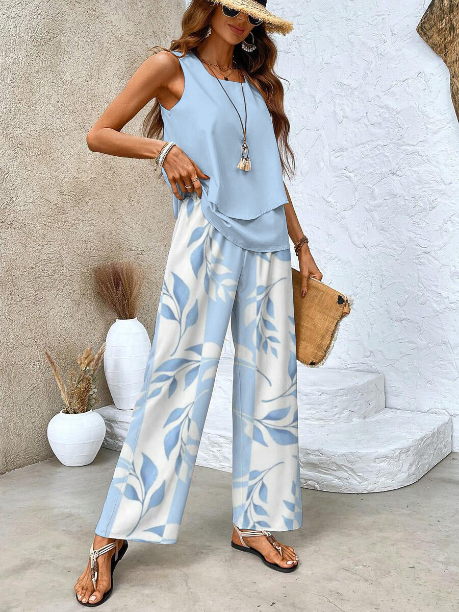 Averie Collection Women's Loungewear Two Piece Set with Flowy Top & Wide-Leg Pants | Lightweight Design for Effortless Summer Style