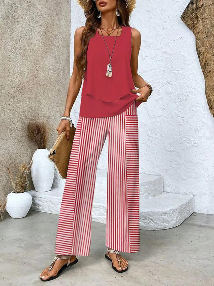Averie Collection Women's Loungewear Two Piece Set with Flowy Top & Wide-Leg Pants | Lightweight Design for Effortless Summer Style