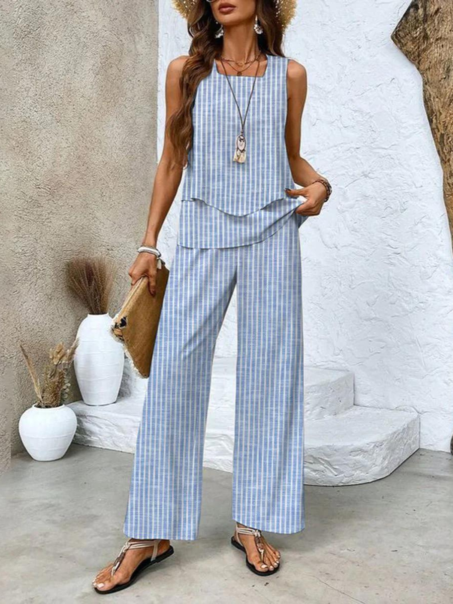 Averie Collection Women's Loungewear Two Piece Set with Flowy Top & Wide-Leg Pants | Lightweight Design for Effortless Summer Style