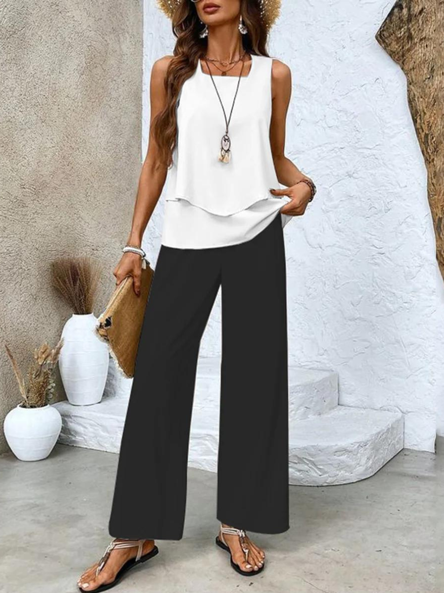 Averie Collection Women's Loungewear Two Piece Set with Flowy Top & Wide-Leg Pants | Lightweight Design for Effortless Summer Style
