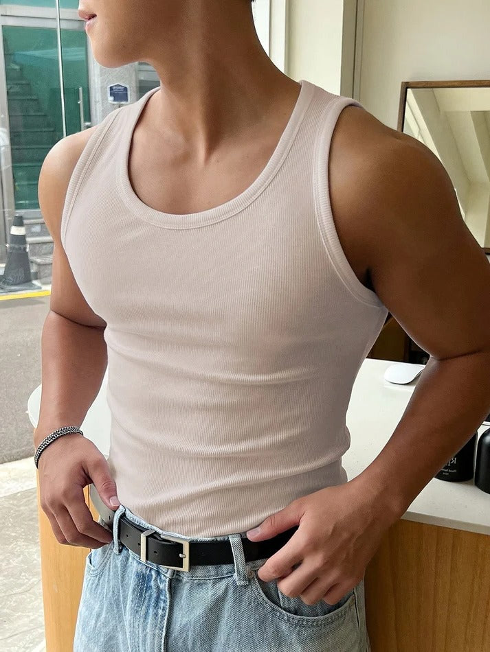 Men’s Basic Ribbed Tank Top – Slim Fit Stretch Sleeveless Shirt for Summer, Gym, Layering & Everyday Casual Wear Undershirt