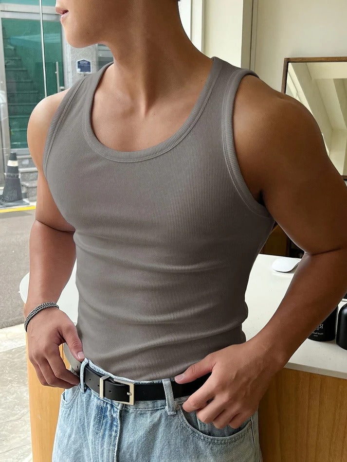 Men’s Basic Ribbed Tank Top – Slim Fit Stretch Sleeveless Shirt for Summer, Gym, Layering & Everyday Casual Wear Undershirt