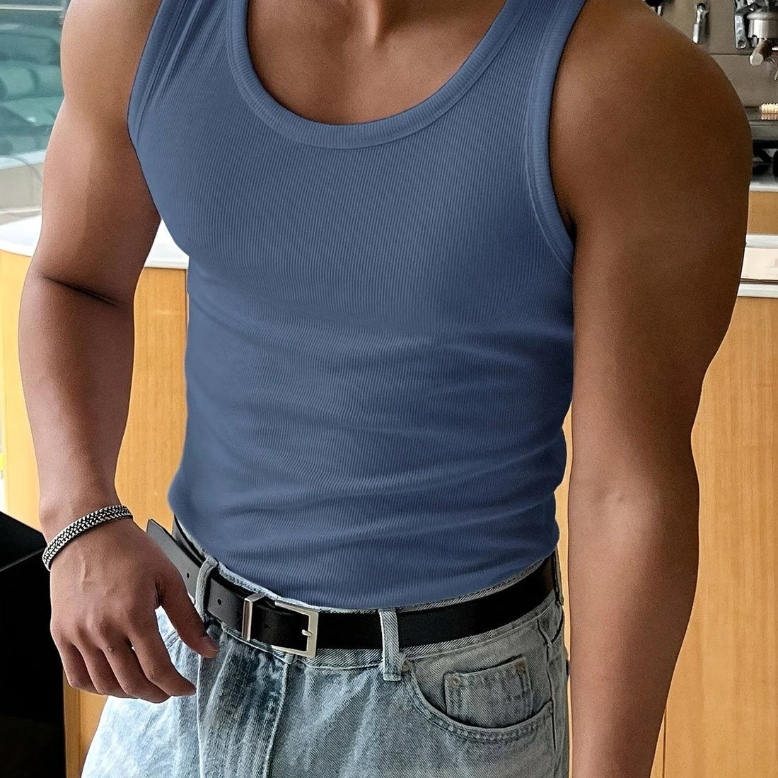 Men’s Basic Ribbed Tank Top – Slim Fit Stretch Sleeveless Shirt for Summer, Gym, Layering & Everyday Casual Wear Undershirt