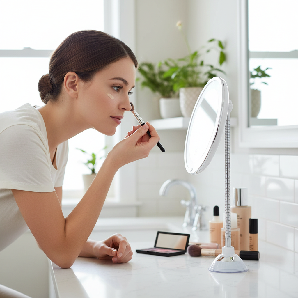 LED Magnifying Bathroom Mirror with Flexible Arm